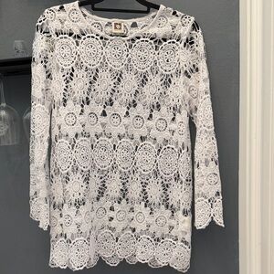 Anne Klein White Lace Tunic Top-S